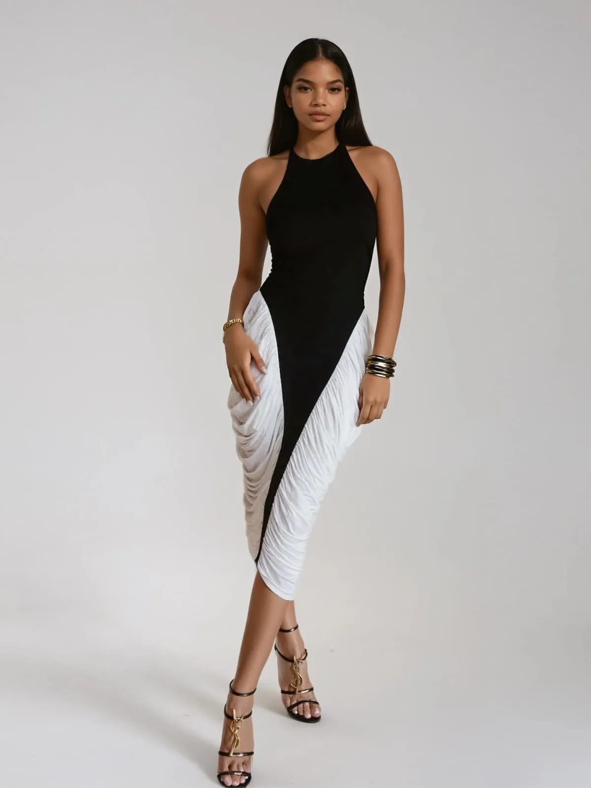 Lenore Sleeveless Ruched Bandage Midi Dress sold by Mew Mews