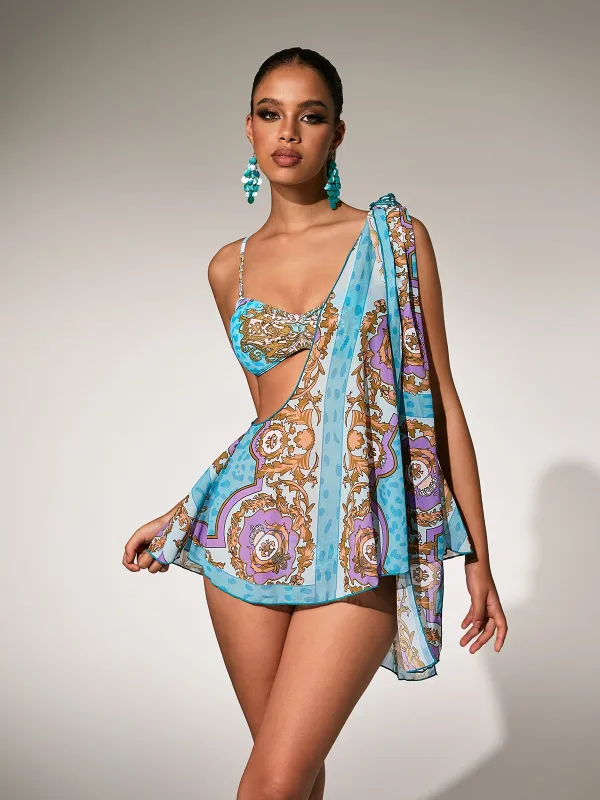 Paprika Printed Bikini Three Piece Set sold by Mew Mews