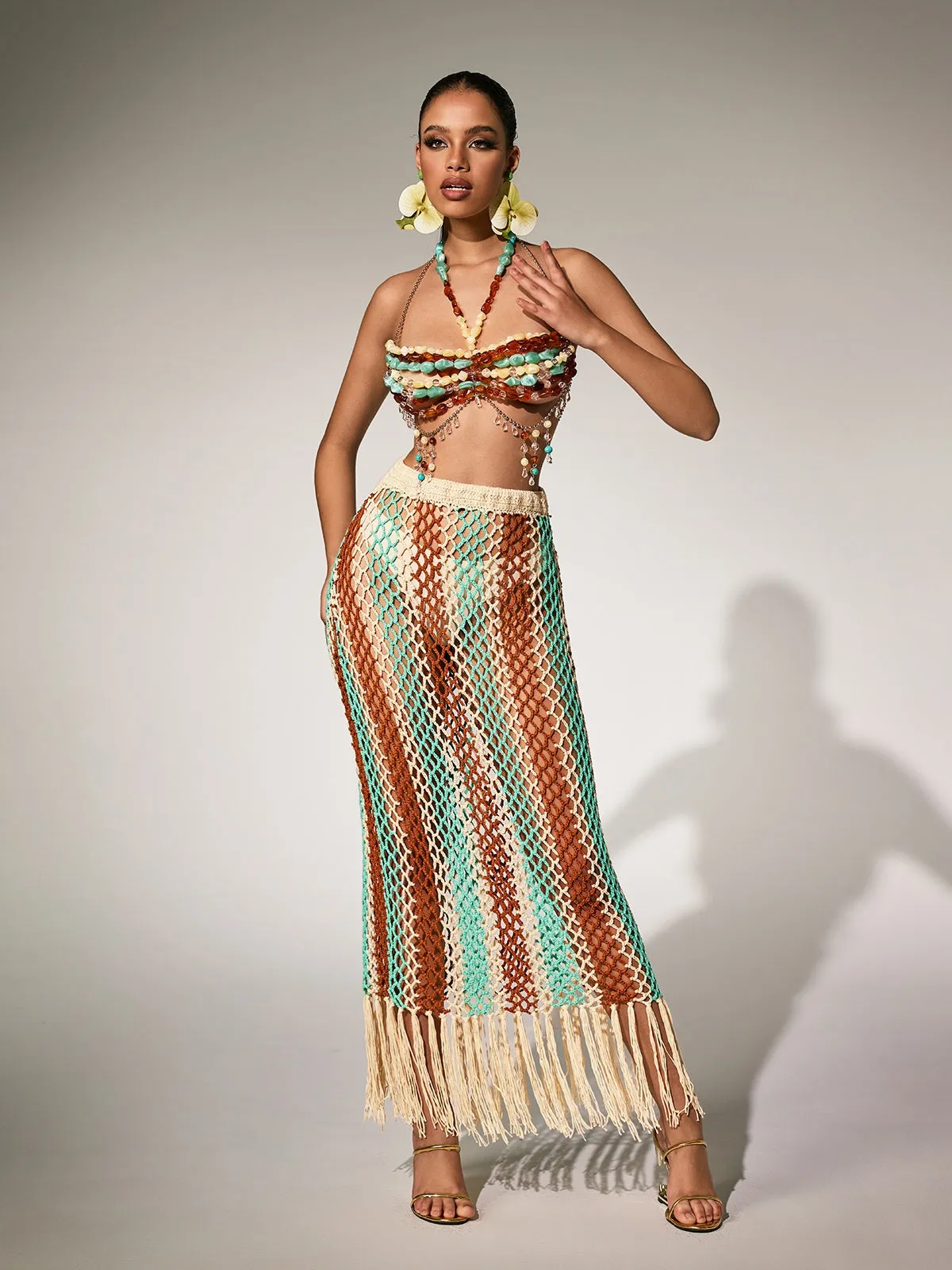 Pthara Beaded Cutout Knitted Fringe Skirt Set sold by Mew Mews product image thumbnail 4