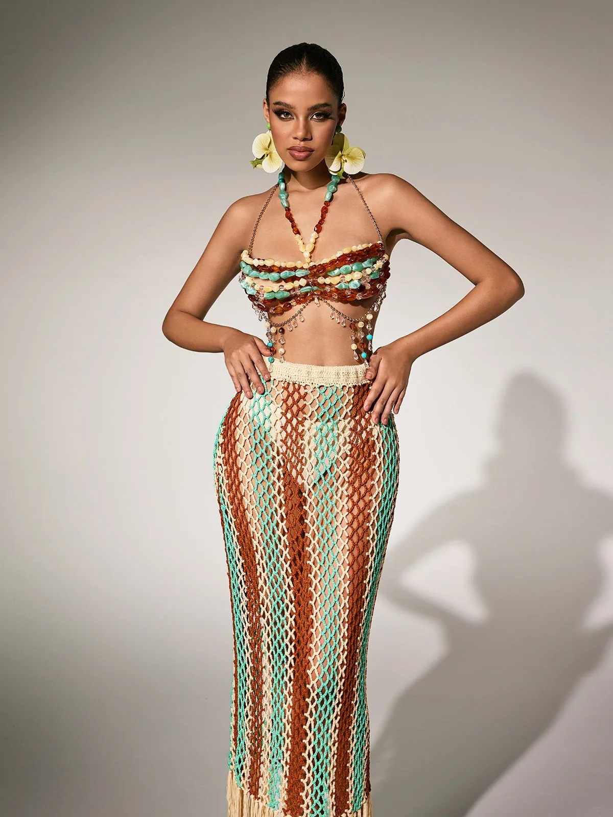 Pthara Beaded Cutout Knitted Fringe Skirt Set sold by Mew Mews product image thumbnail 2