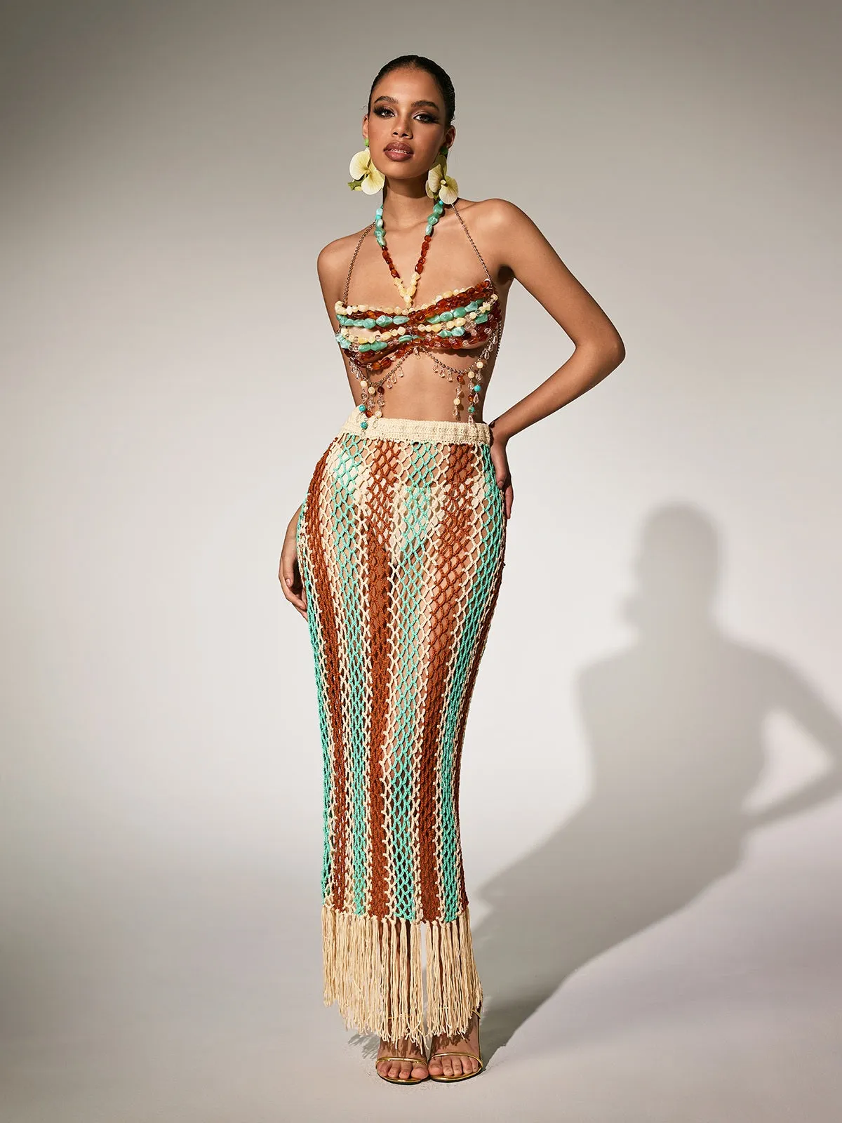 Pthara Beaded Cutout Knitted Fringe Skirt Set sold by Mew Mews product image thumbnail 5