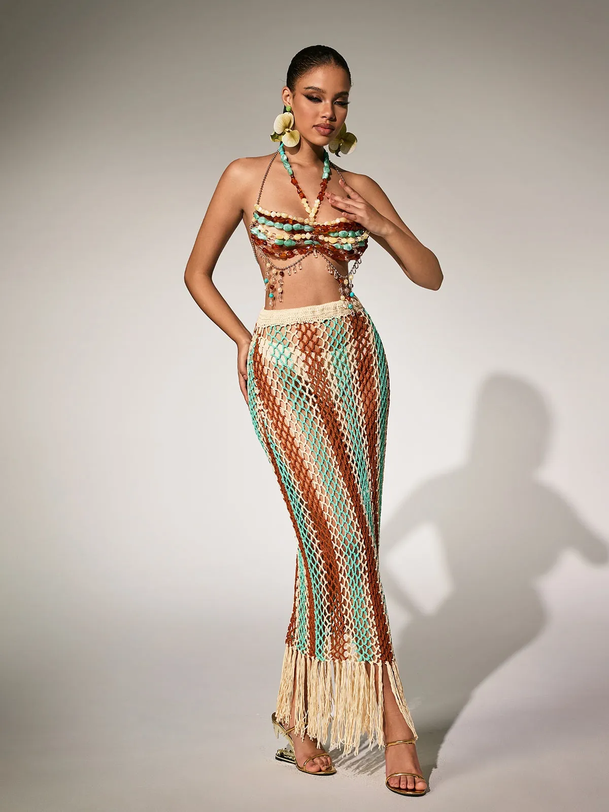 Pthara Beaded Cutout Knitted Fringe Skirt Set sold by Mew Mews product image thumbnail 3