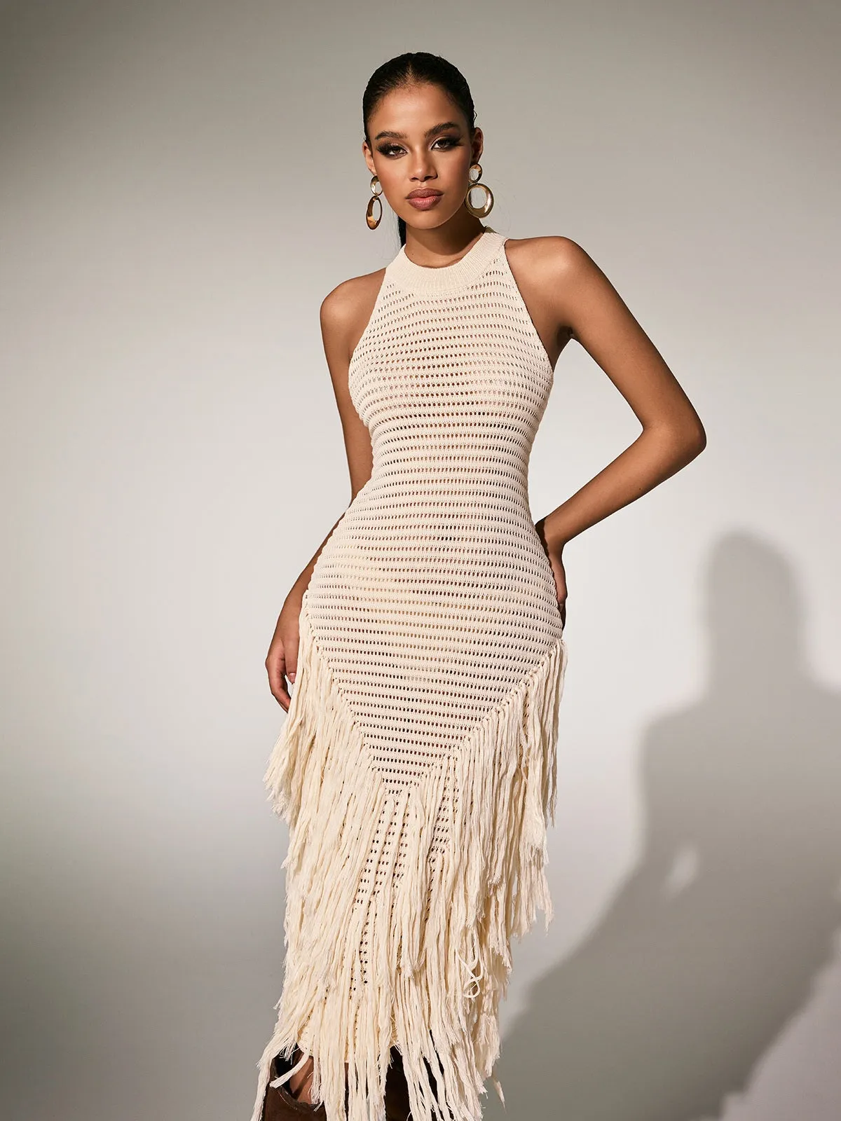 Plyra Sleeveless Knitted Fringe Midi Dress sold by Mew Mews product image thumbnail 2