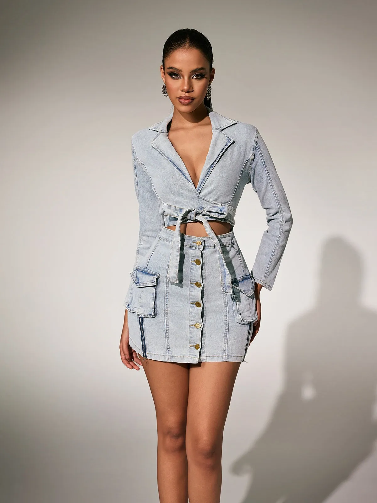 Pyren Plunge Neck Cutout Tie Up Mini Dress sold by Mew Mews product image thumbnail 4