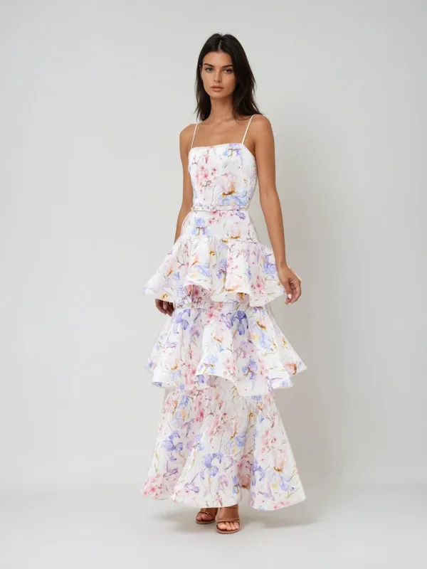 Cyrion Spaghetti Floral Ruffle Tiered Maxi Dress sold by Mew Mews