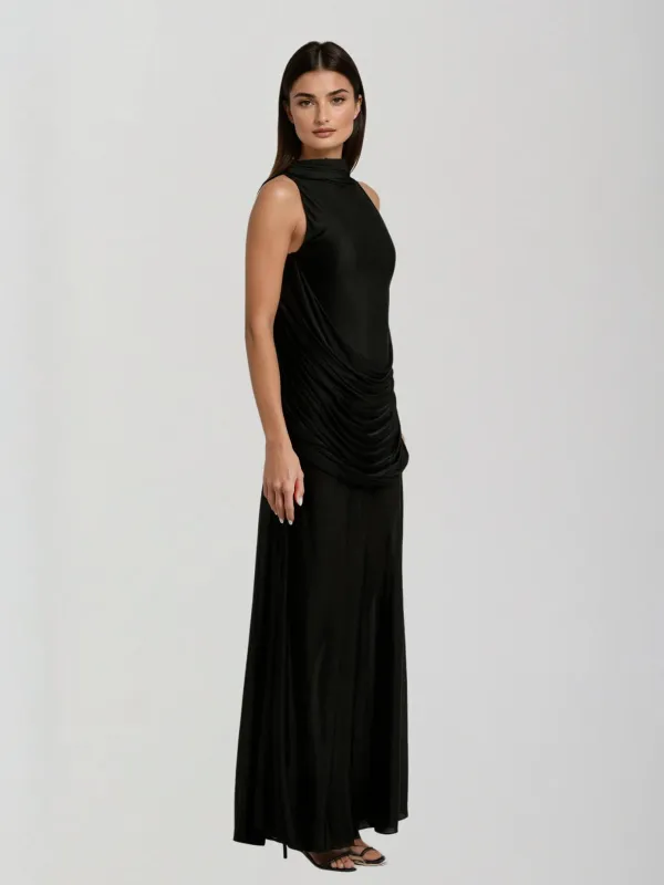 Syxan Sleeveless Ruched Mesh Maxi Dress sold by Mew Mews