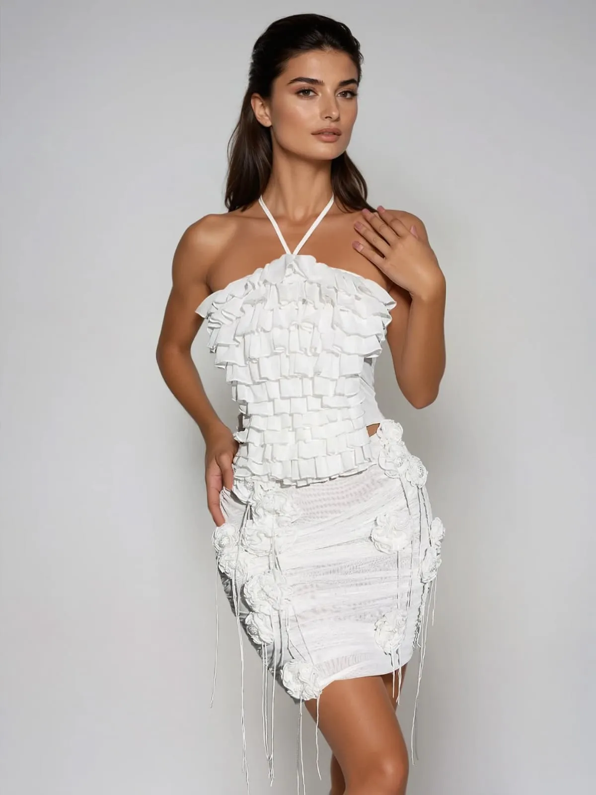 Sarabi Halterneck Ruched Flower Skirt Set sold by Mew Mews product image thumbnail 3