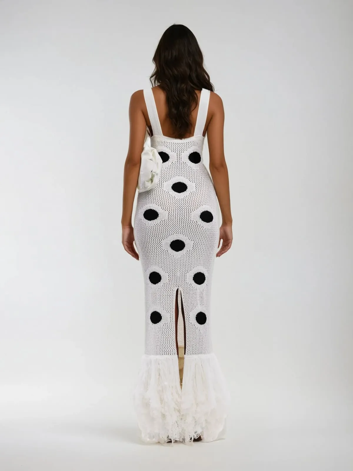 Gaelion Dot Fringe Knitted Midi Dress In White sold by Mew Mews product image thumbnail 3