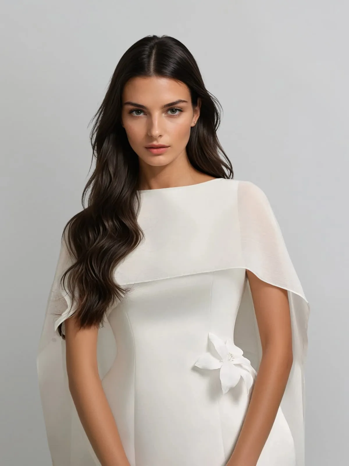 Olyon Shawl Flower Mini Dress In White sold by Mew Mews product image thumbnail 3