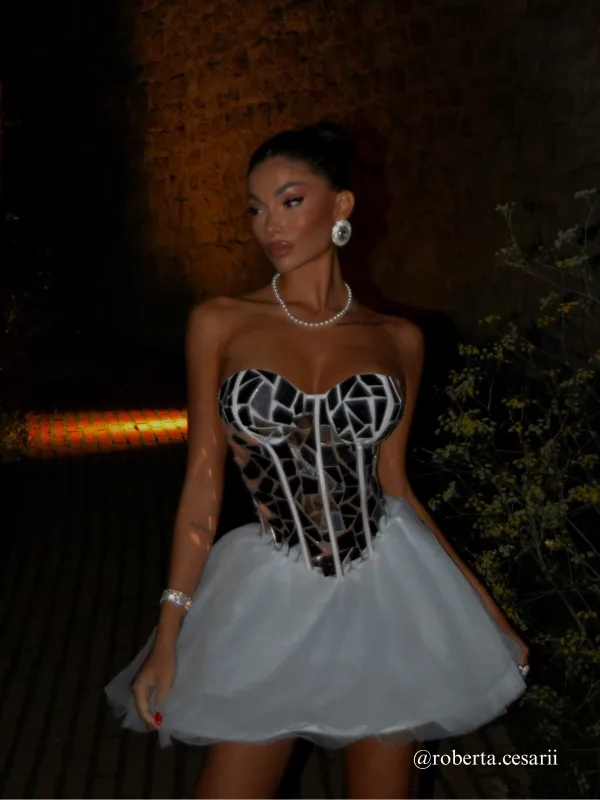 Qaeltrix Strapless Acrylic Mini Dress sold by Mew Mews