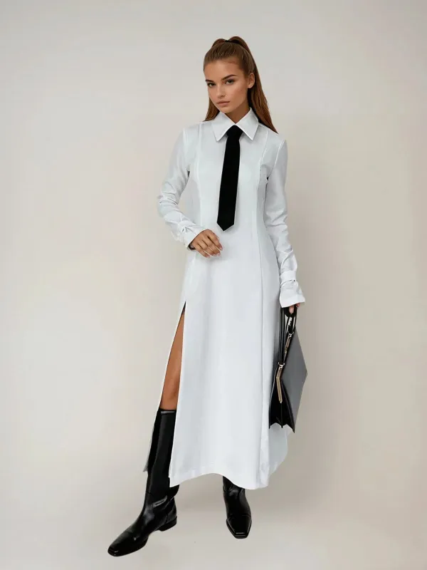 Plthion Folded Collar Split Maxi Dress made by Mew Mews