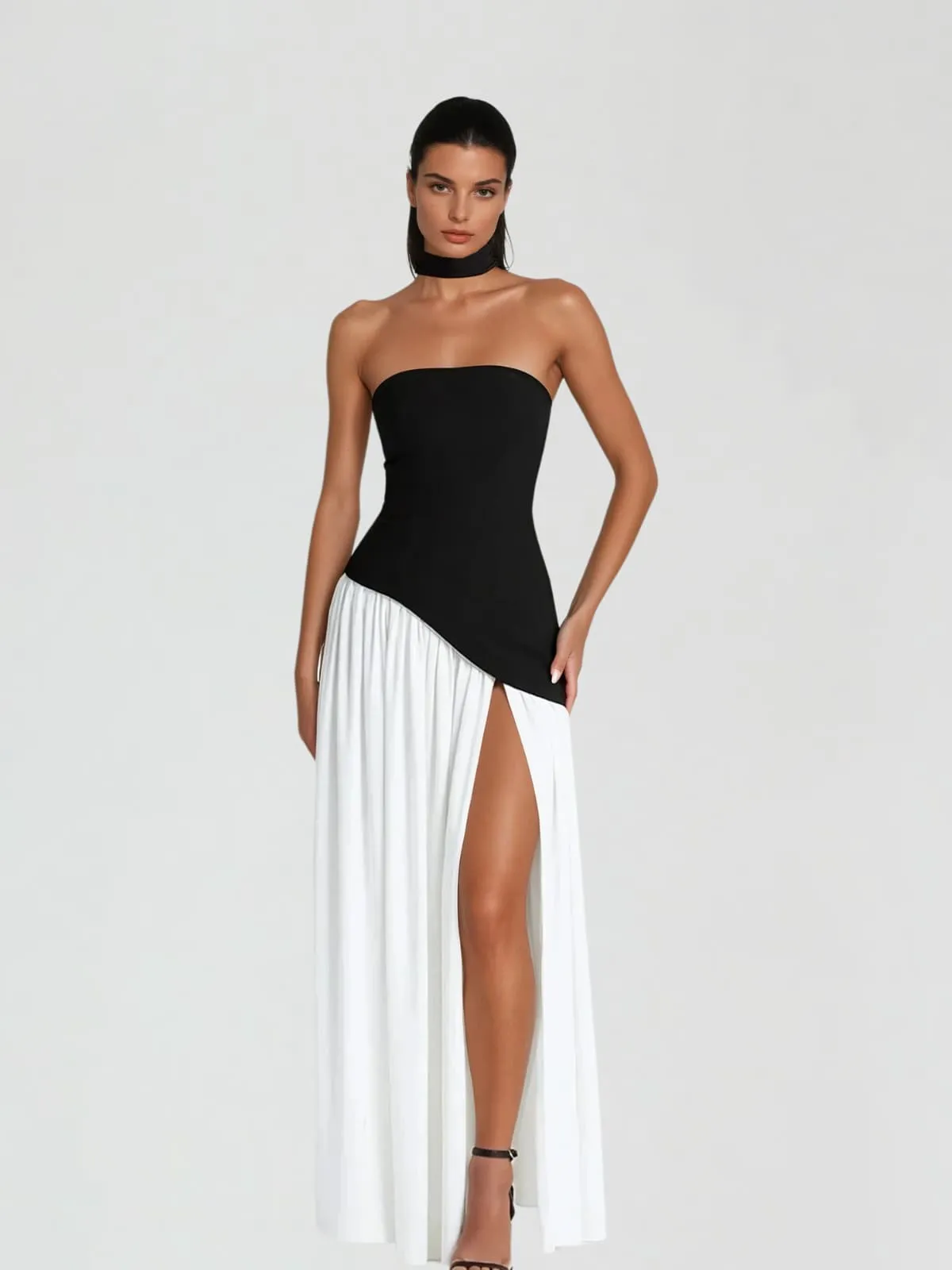 Qryxan Strapless Draped Split Maxi Dress In Black sold by Mew Mews product image thumbnail 2