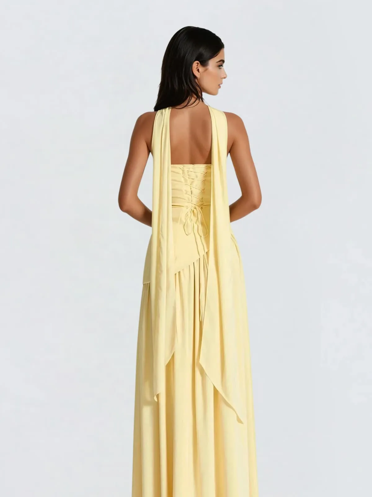 Qryxan Strapless Draped Split Maxi Dress In Yellow sold by Mew Mews product image thumbnail 3