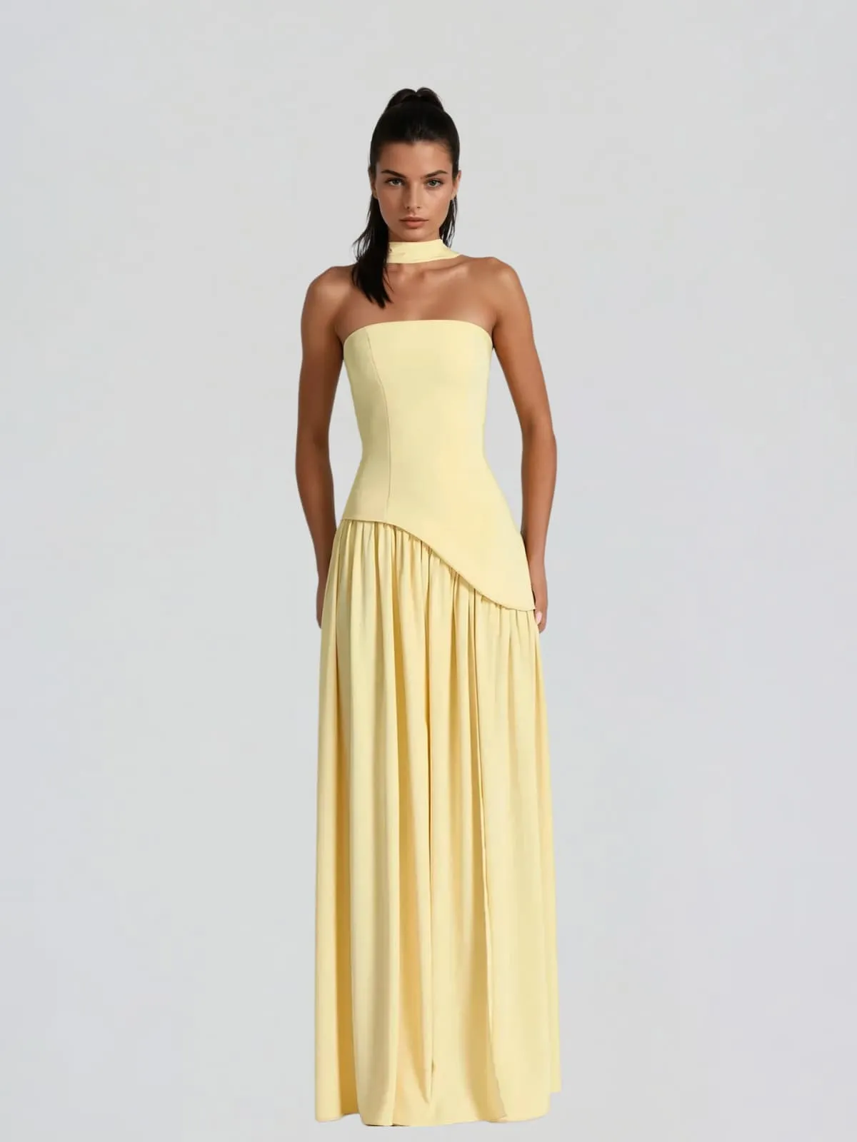 Qryxan Strapless Draped Split Maxi Dress In Yellow sold by Mew Mews product image thumbnail 2