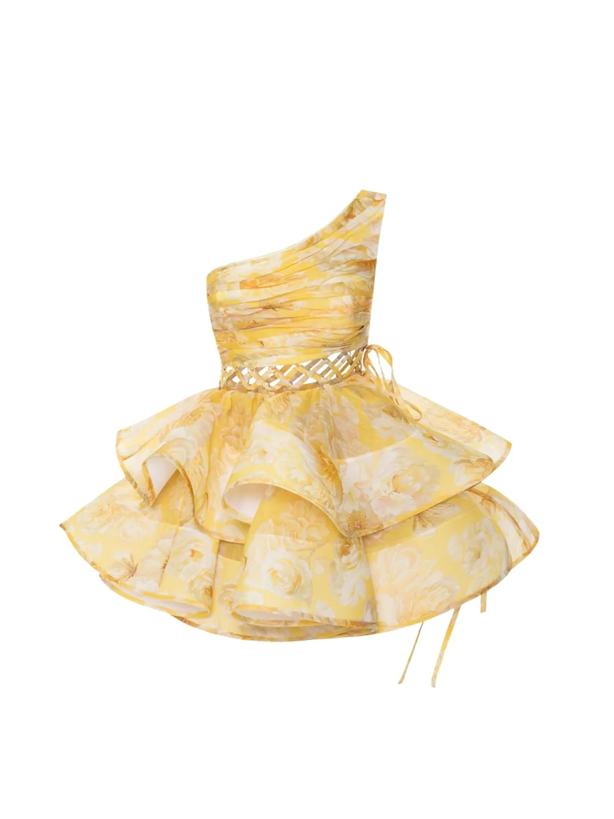 Zexmir One Shoulder Floral Tiered Mini Dress In Yellow sold by Mew Mews product image thumbnail 5