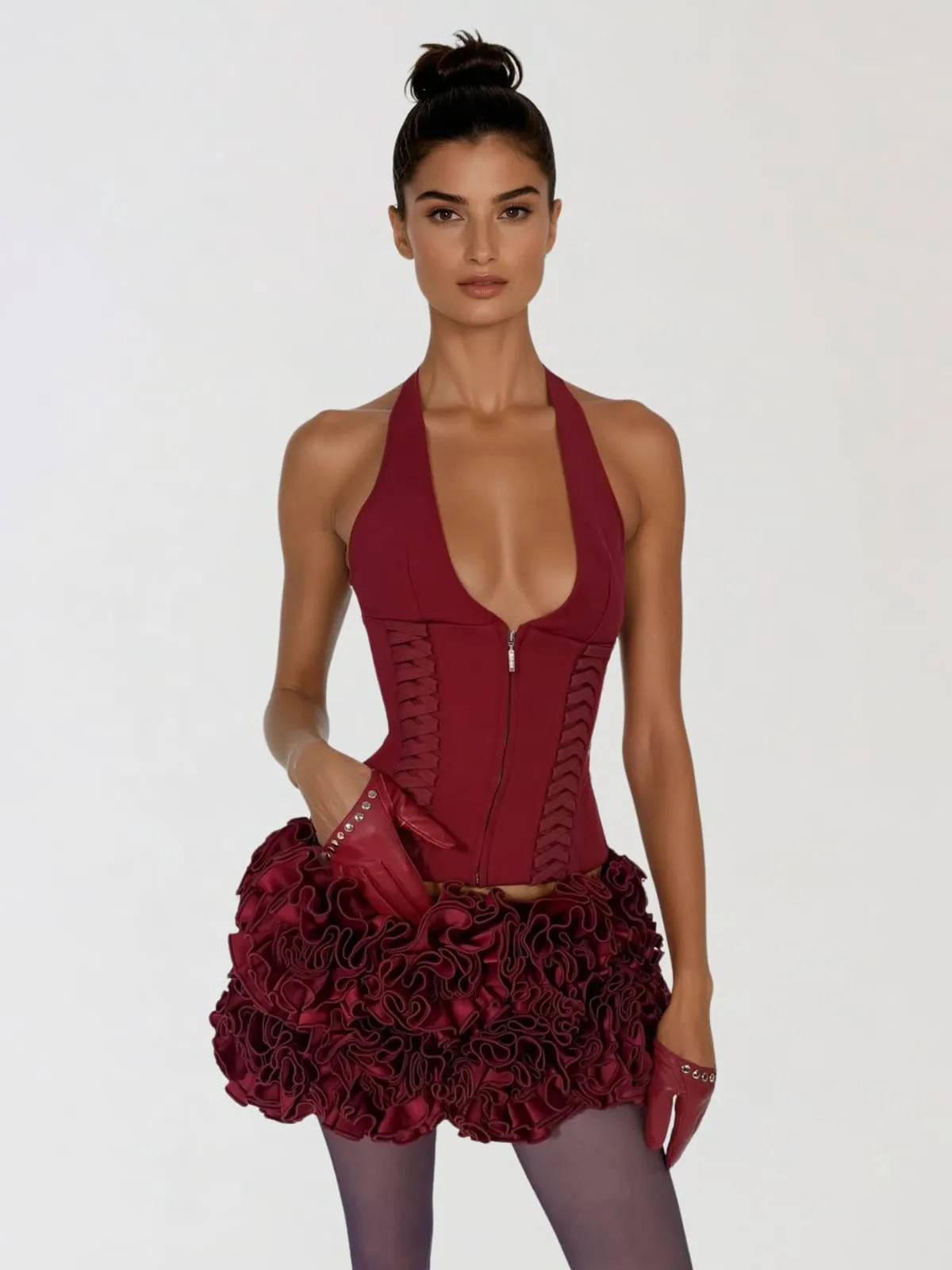 Yryndis Plunge Neck Flower Mini Dress sold by Mew Mews