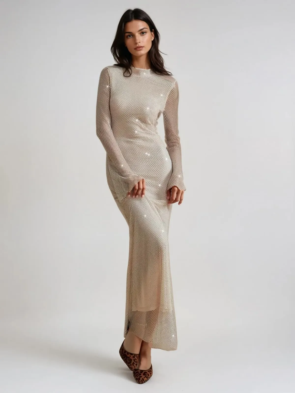 Aingeal Long Sleeve Crystal Maxi Dress In White sold by Mew Mews product image thumbnail 2