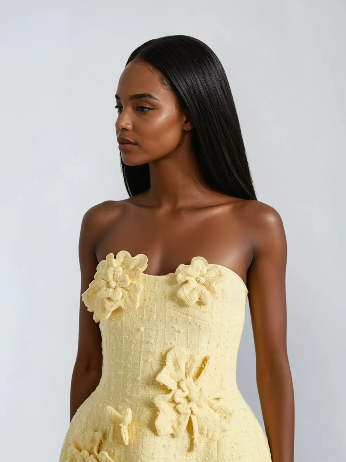 Kyrx Strapless Flower Mini Dress In Butter Yellow sold by Mew Mews product image thumbnail 2