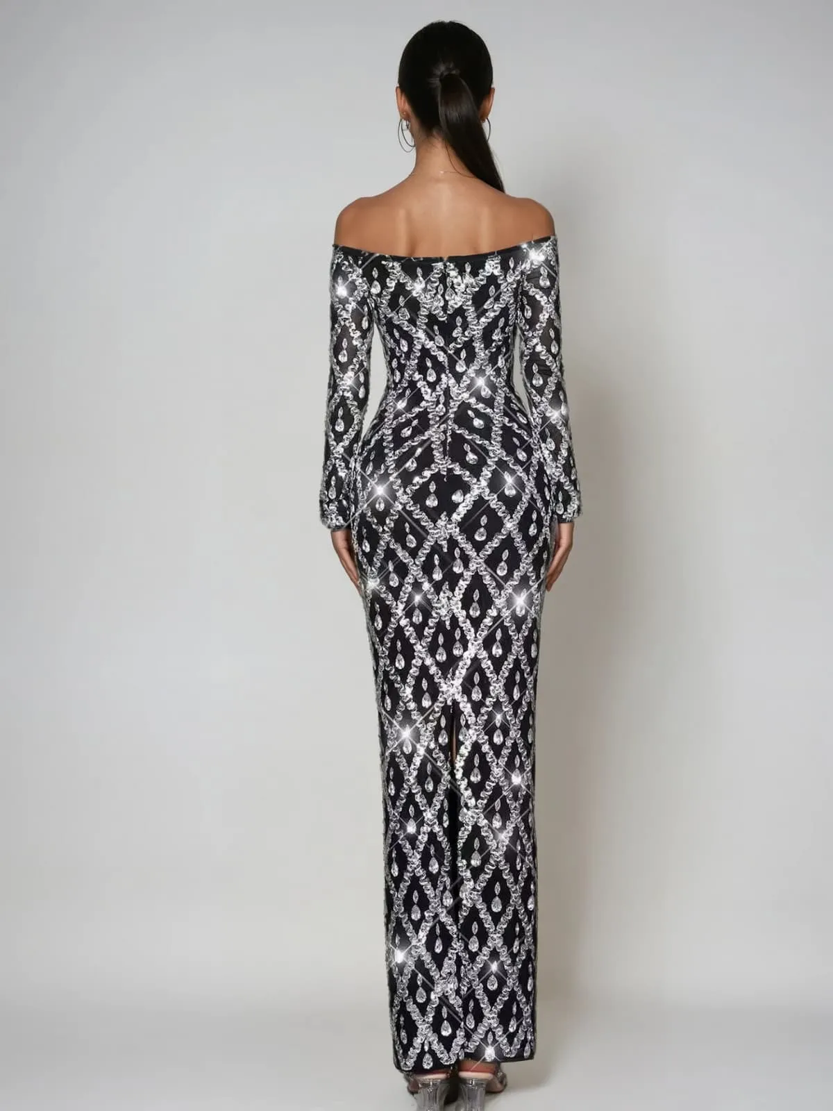 Liora Off Shoulder Crystal Maxi Dress sold by Mew Mews product image thumbnail 3