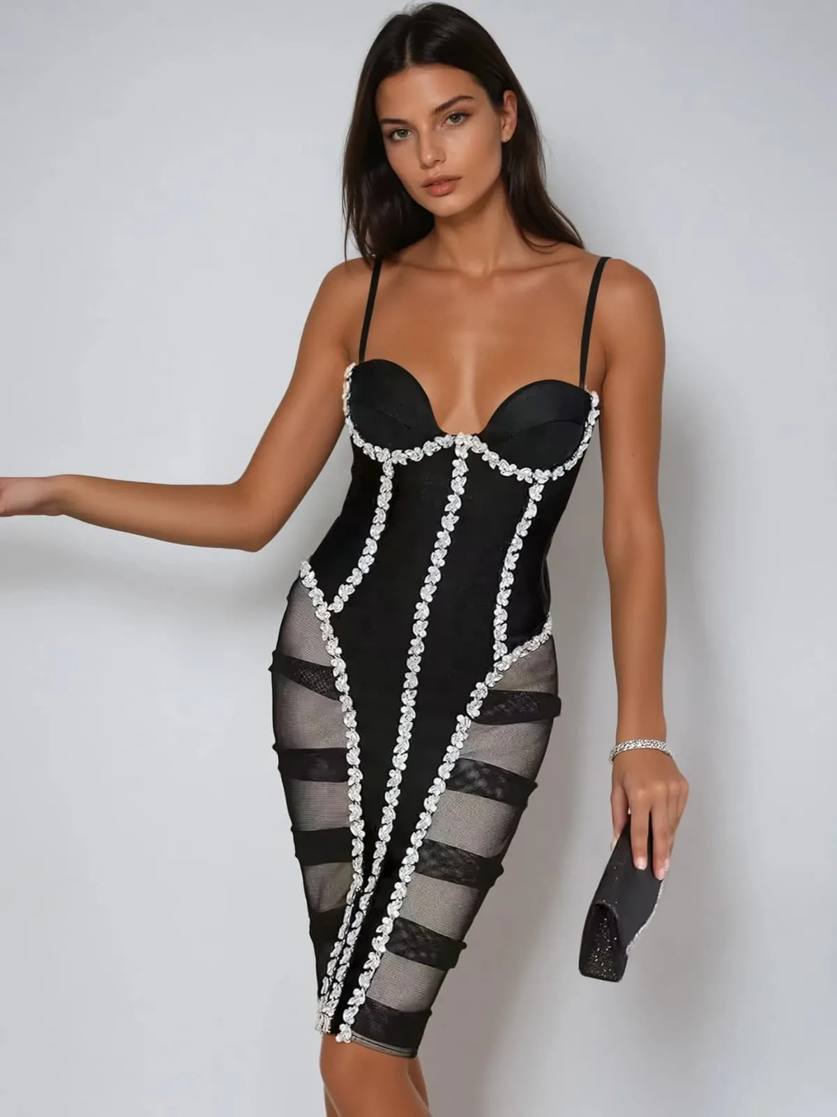 Plthrion Spaghetti Crystal Midi Dress sold by Mew Mews product image thumbnail 2