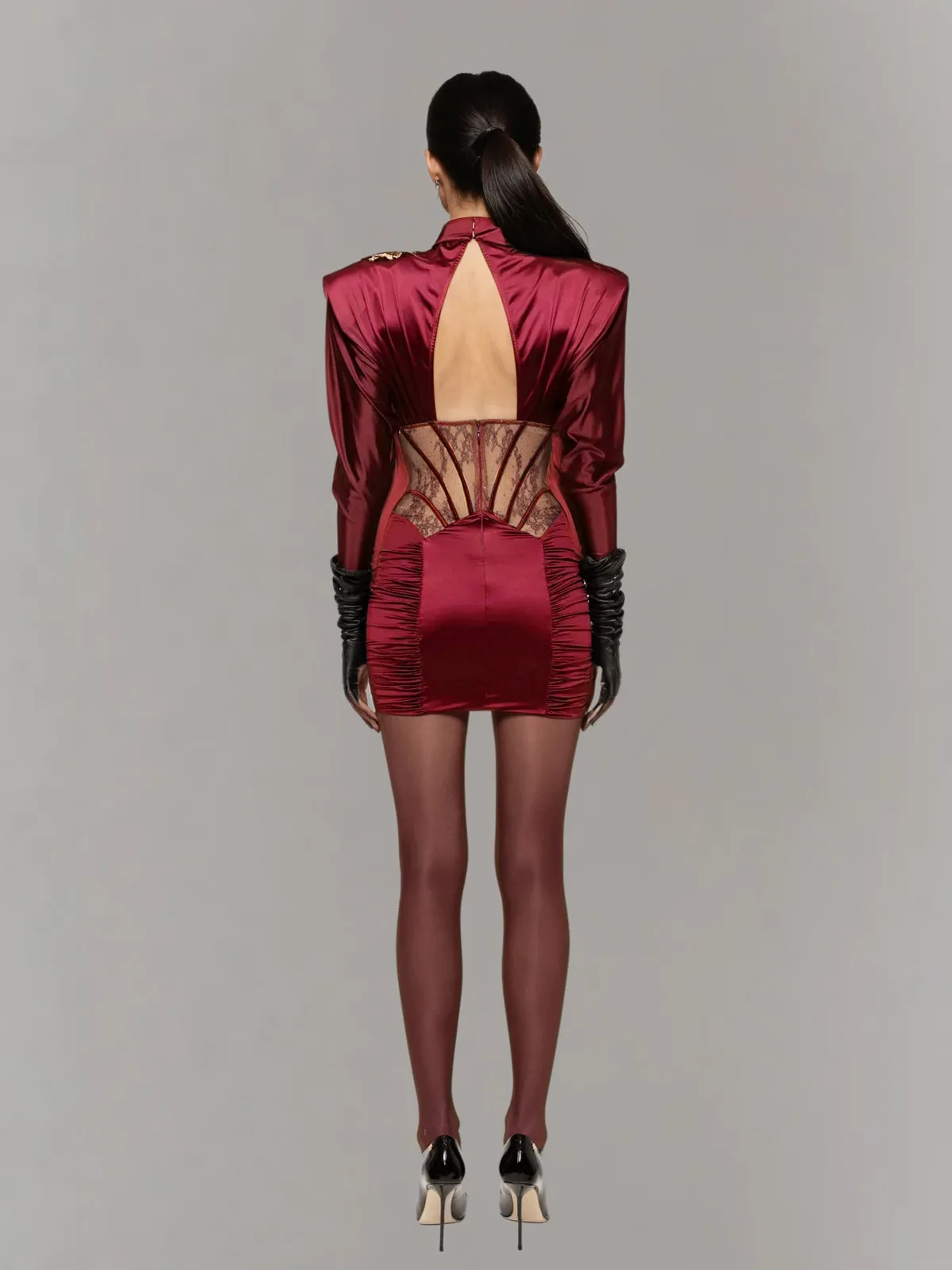 Pzrik High Neck Cutout Ruched Mini Dress sold by Mew Mews product image thumbnail 3