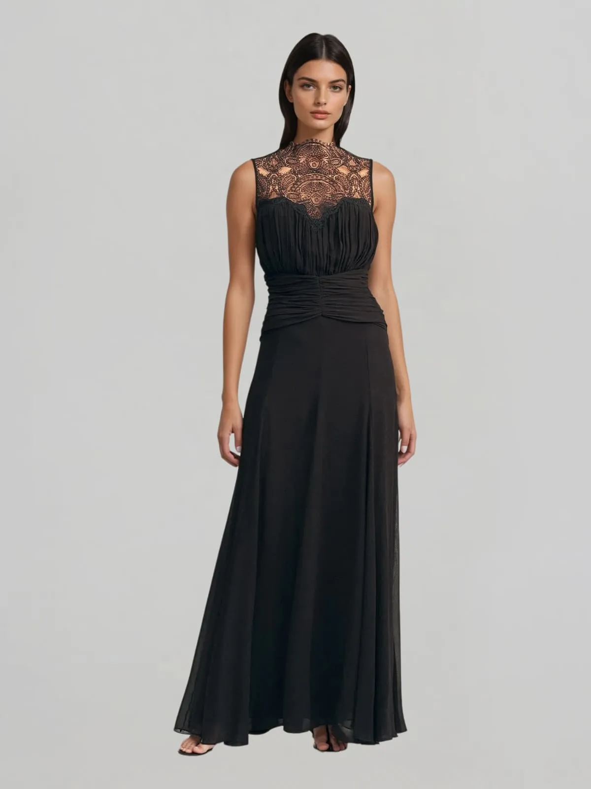 Ryrithia Sleeveless Lace Ruched Maxi Dress sold by Mew Mews