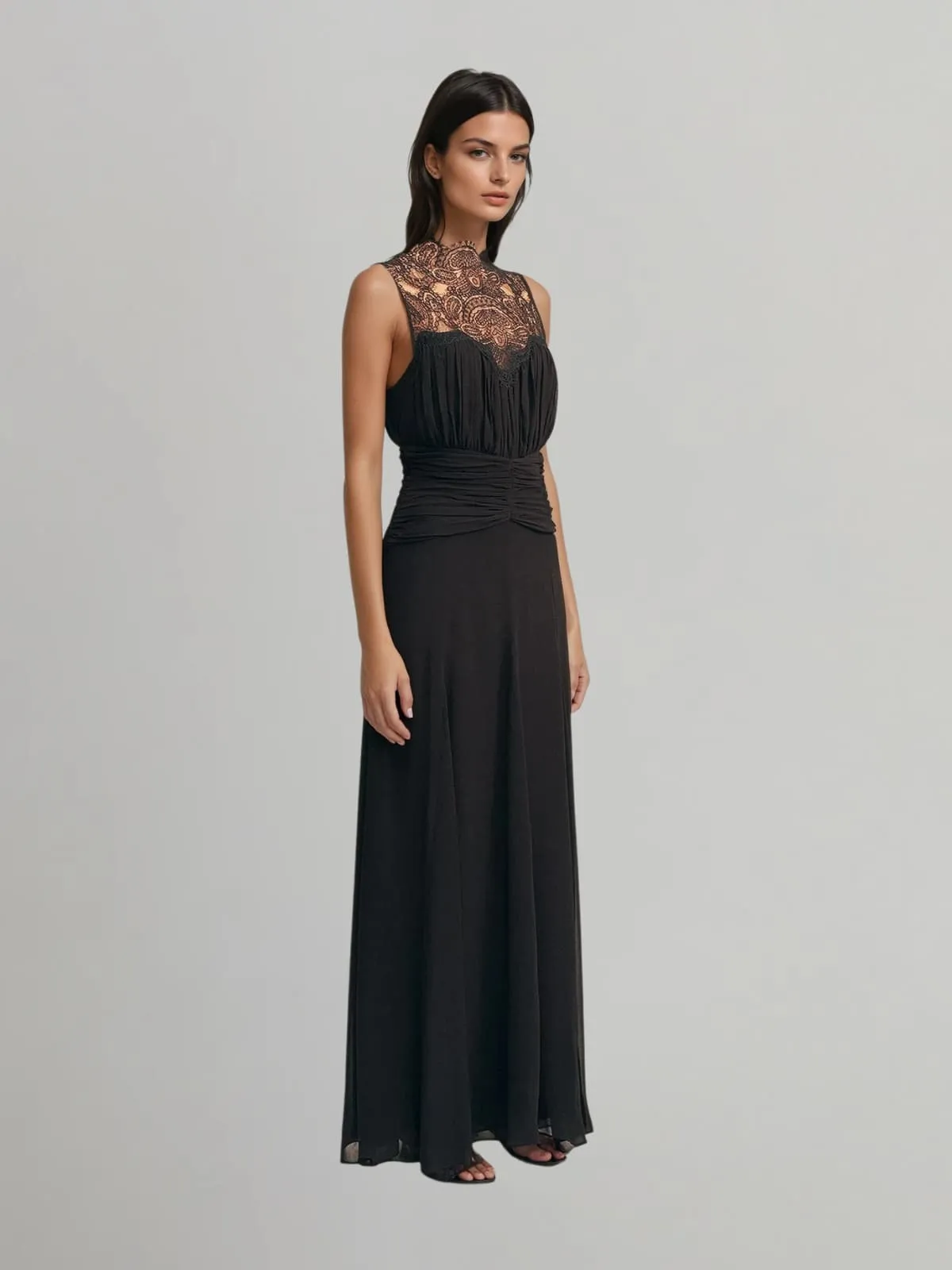 Ryrithia Sleeveless Lace Ruched Maxi Dress sold by Mew Mews product image thumbnail 2