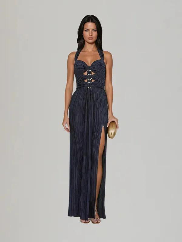 Ryrene Halterneck Ruched Split Maxi Dress sold by Mew Mews