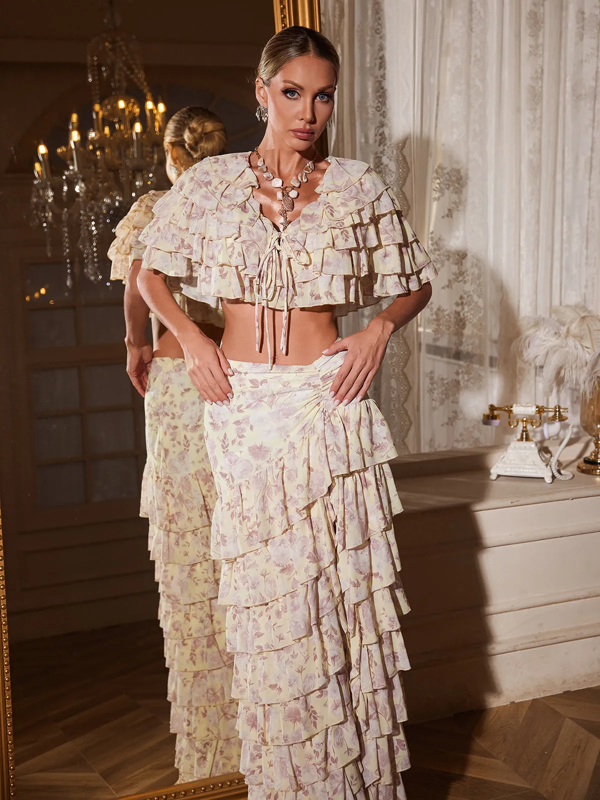 Aiattaua Ruffle Tiered Floal Skirt Set sold by Mew Mews product image thumbnail 3