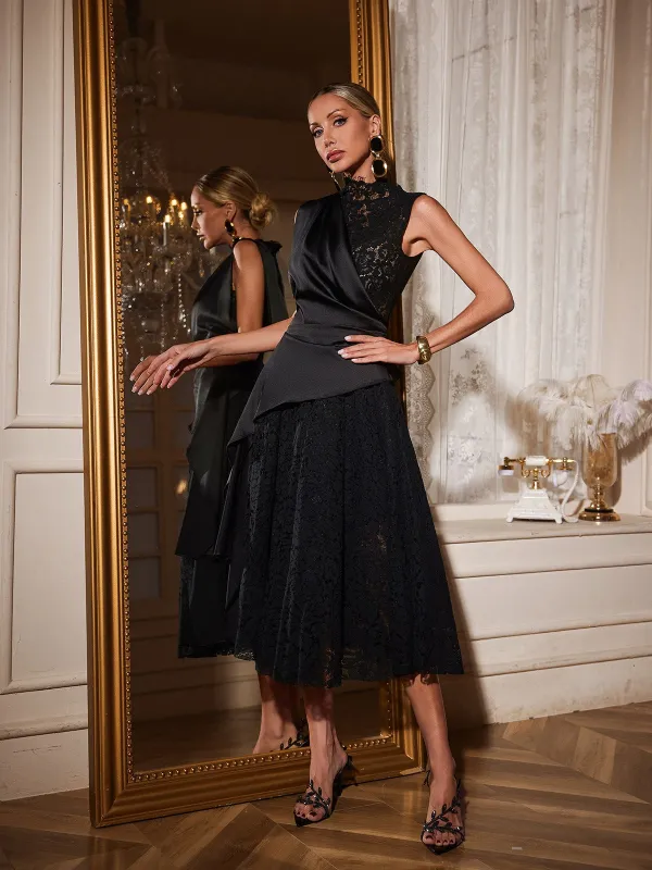 Raldrek Lace Draped Midi Dress made by Mew Mews