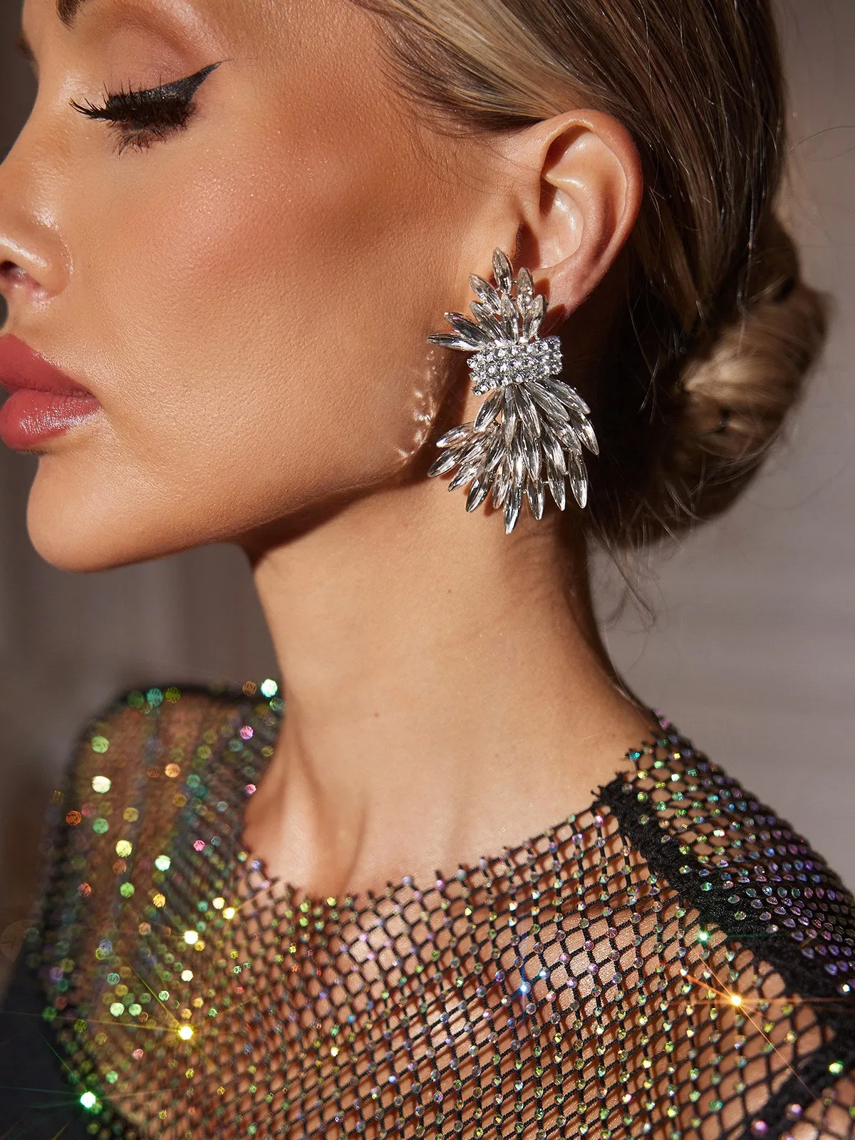 Olthris Rhinestone Earrings In Silver sold by Mew Mews product image thumbnail 2