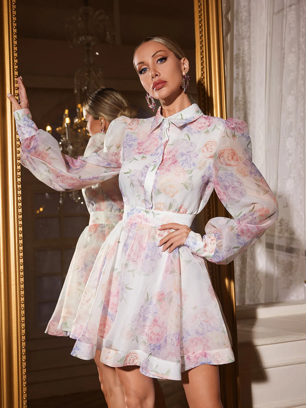 Alecto Long Sleeve Floral Mini Dress sold by Mew Mews product image thumbnail 5