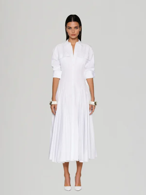 Ryxra Folded Collar Button Up Midi Dress sold by Mew Mews
