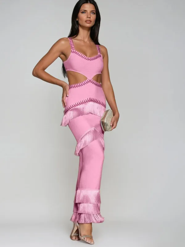 Raeldrin Cutout Fringe Bandage Maxi Dress sold by Mew Mews