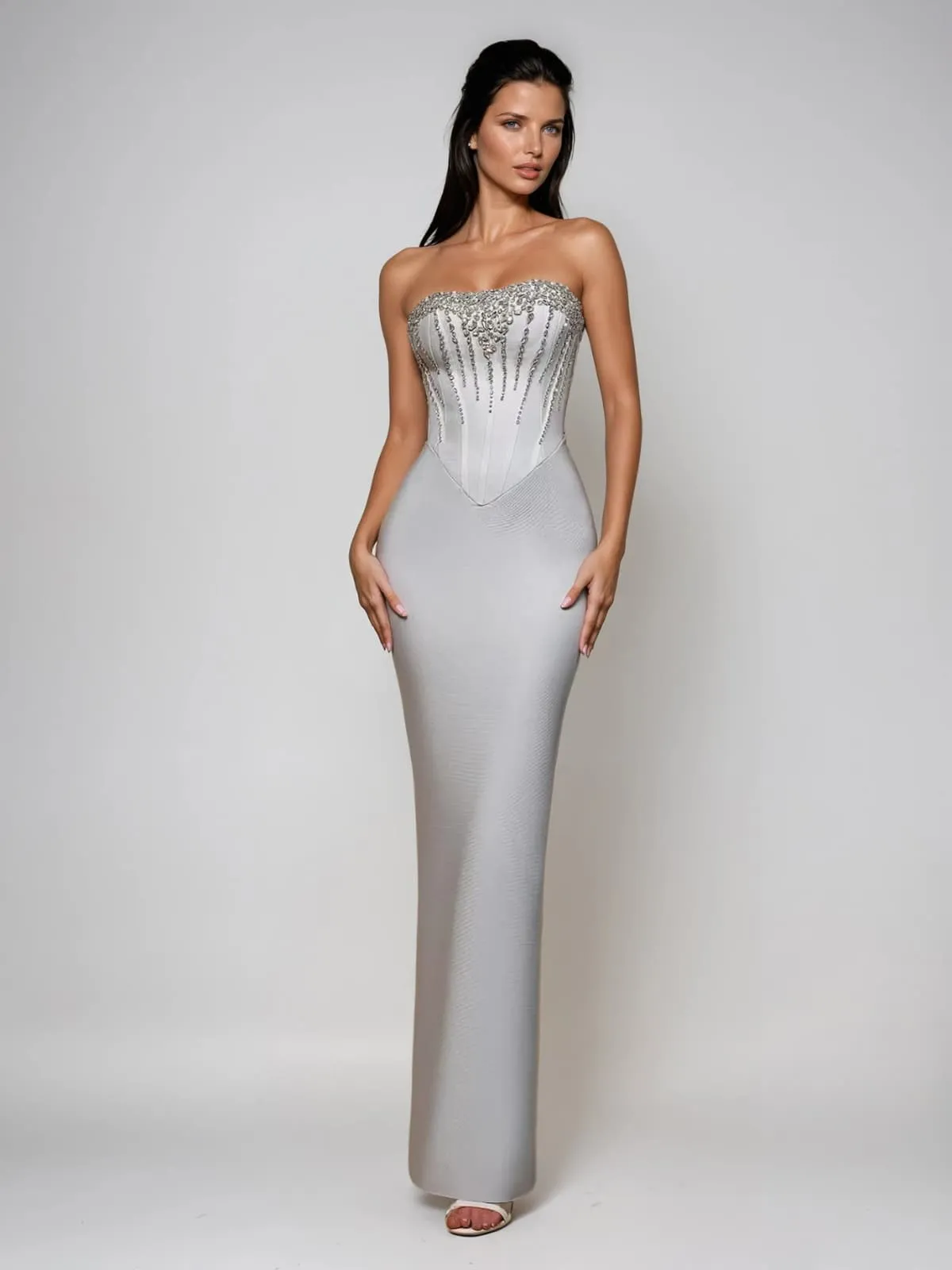 Ryriel Strapless Rhinestone Bandage Maxi Dress sold by Mew Mews product image thumbnail 3