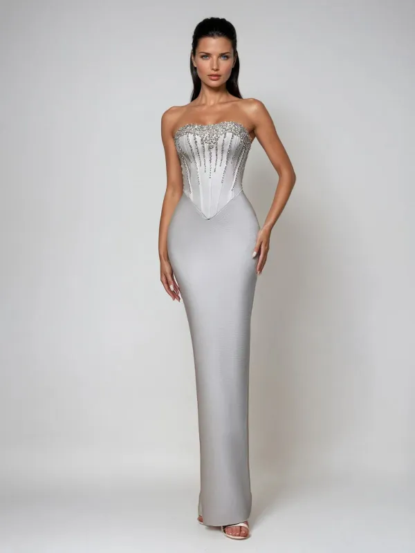 Ryriel Strapless Rhinestone Bandage Maxi Dress sold by Mew Mews