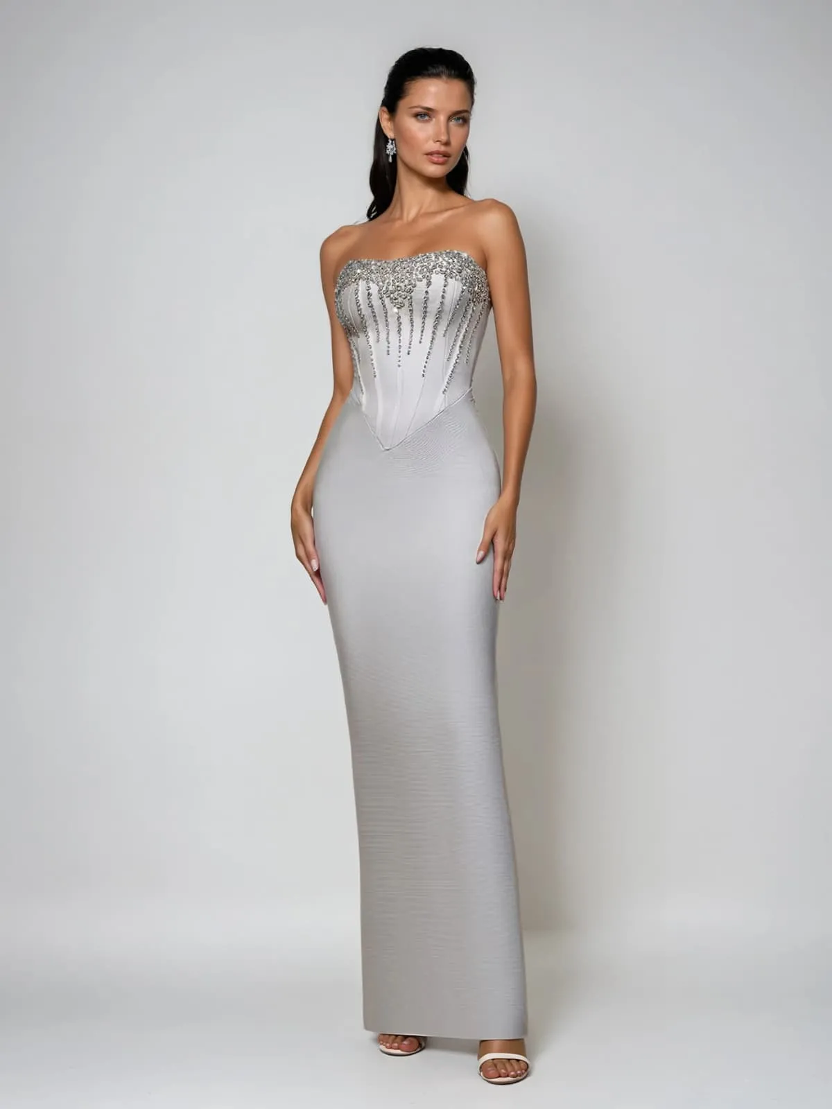 Ryriel Strapless Rhinestone Bandage Maxi Dress sold by Mew Mews product image thumbnail 2