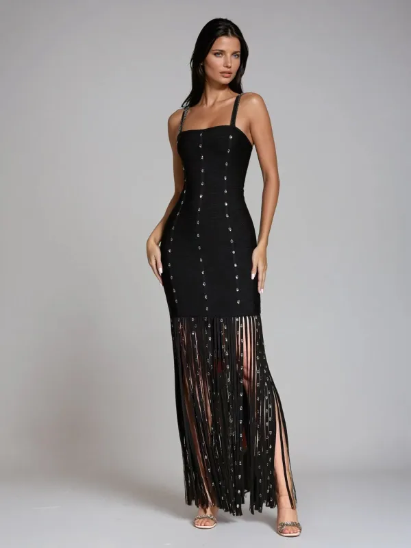 Raeldriel Crystal Fringe Bandage Maxi Dress sold by Mew Mews