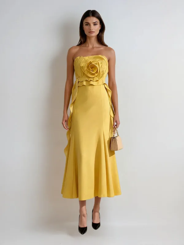Syressa Strapless Flower Midi Dress sold by Mew Mews