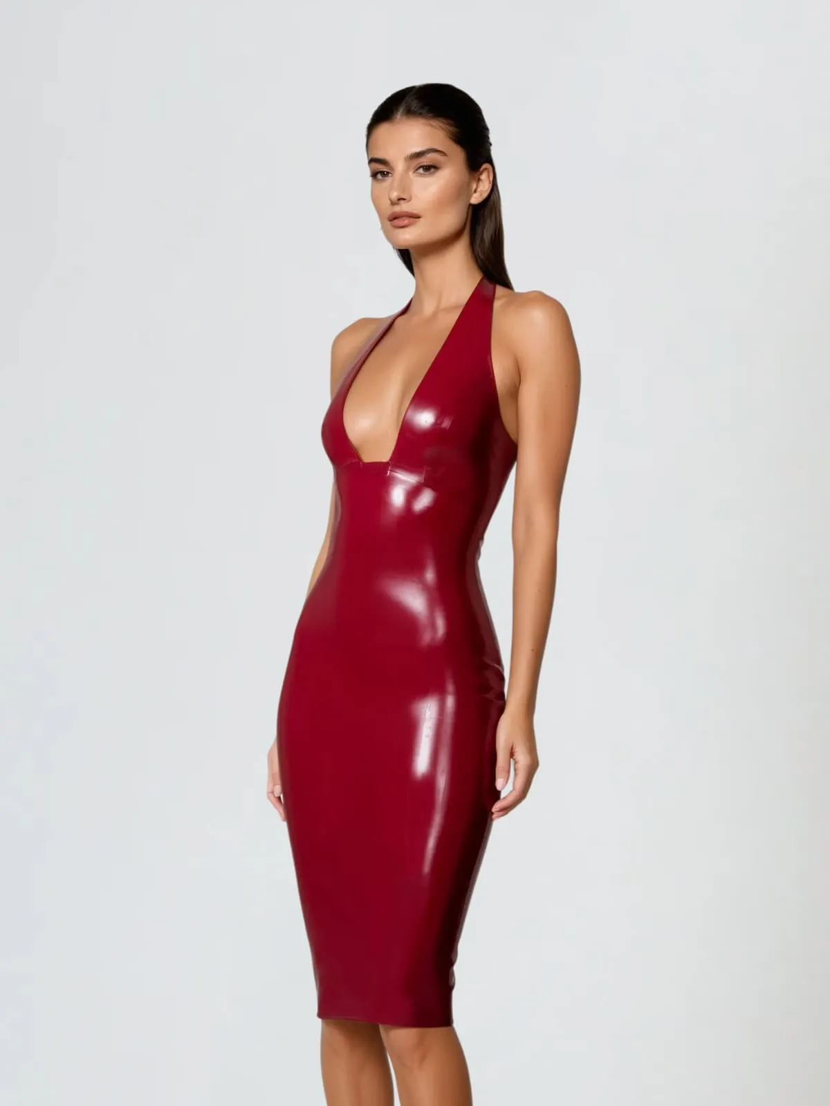 Sexia Plunge Neck Latex Mini Dress sold by Mew Mews product image thumbnail 2