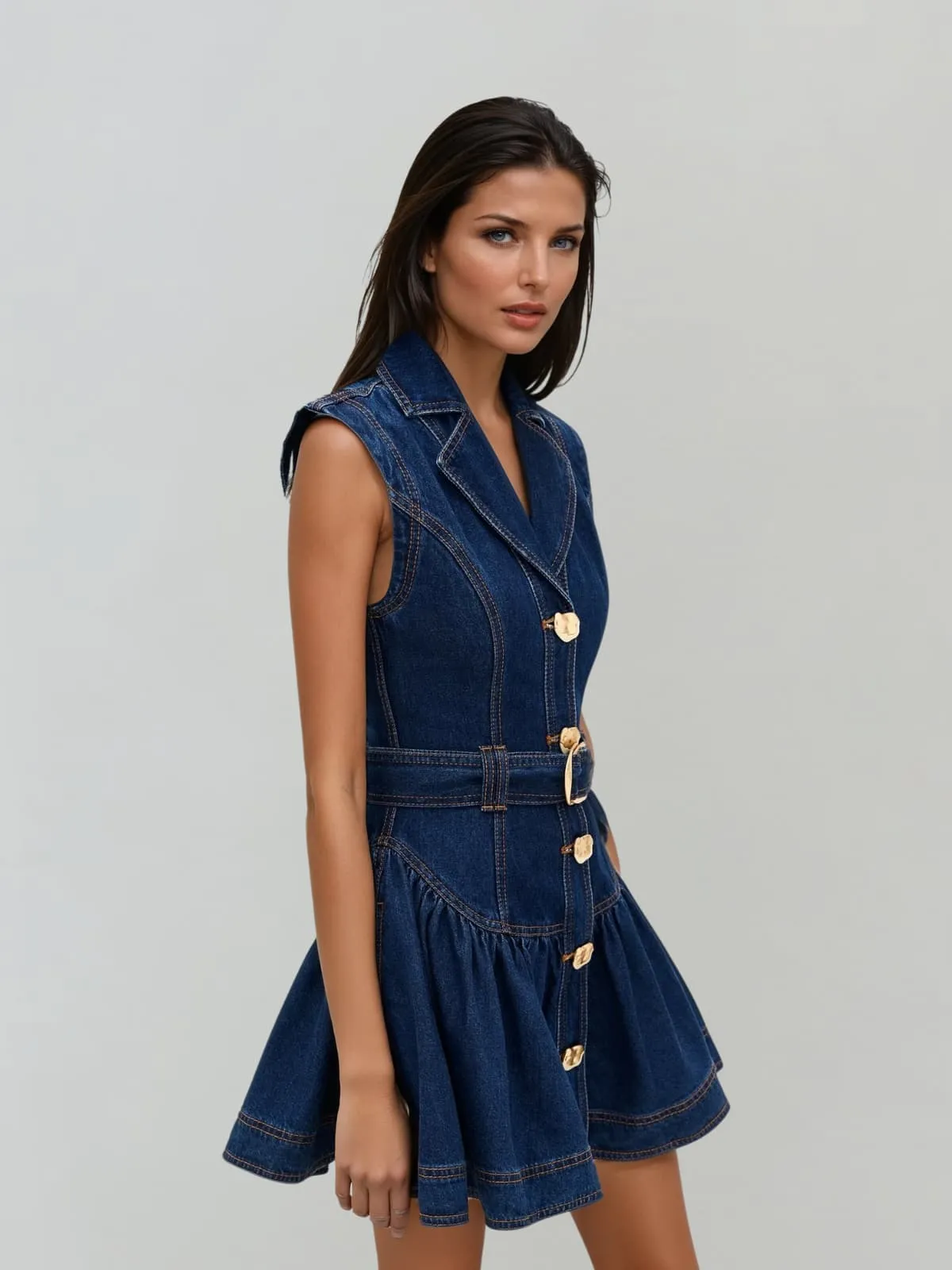 Bjorn Folded Collar Denim Mini Dress sold by Mew Mews product image thumbnail 2