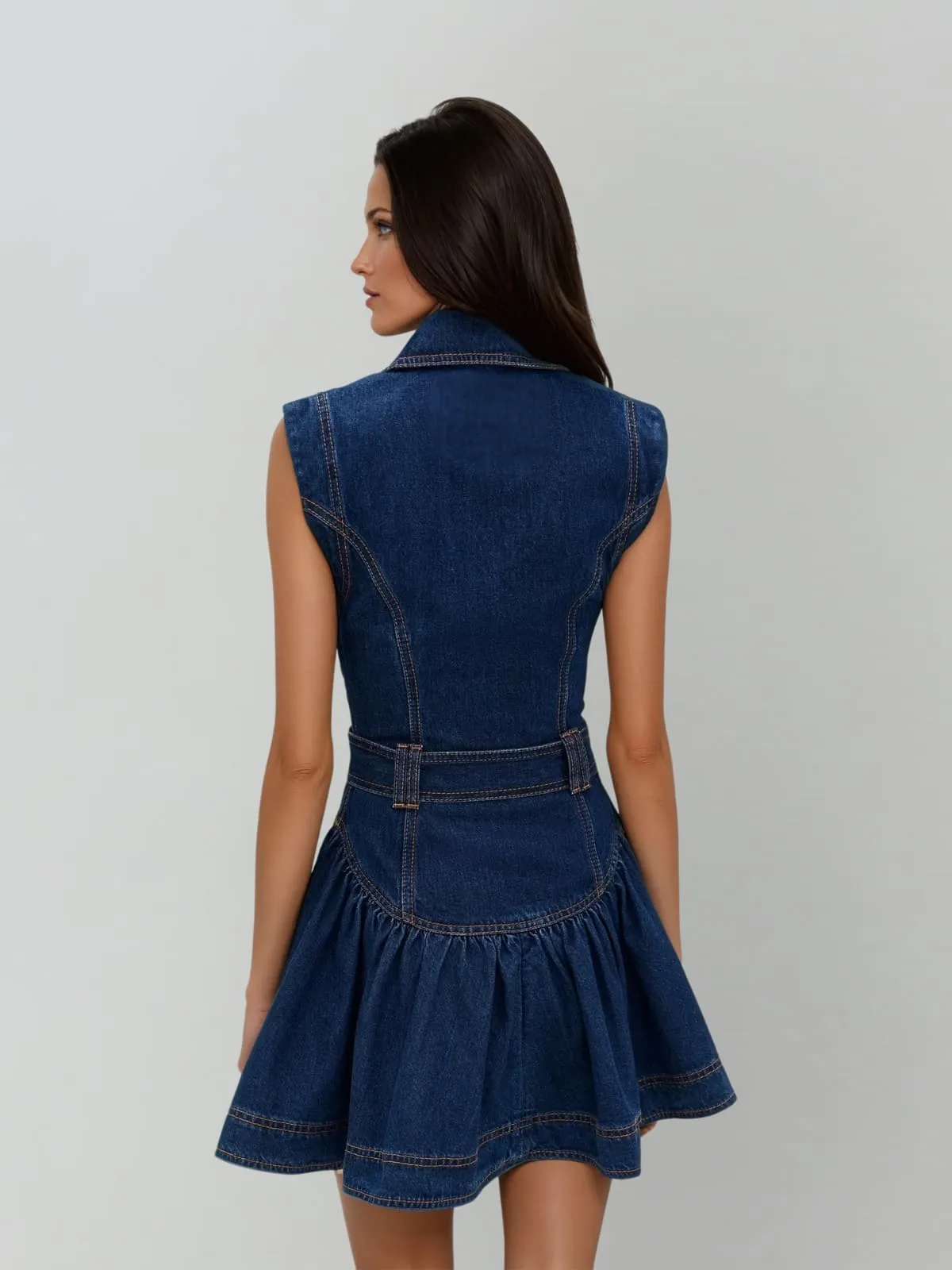 Bjorn Folded Collar Denim Mini Dress sold by Mew Mews product image thumbnail 3