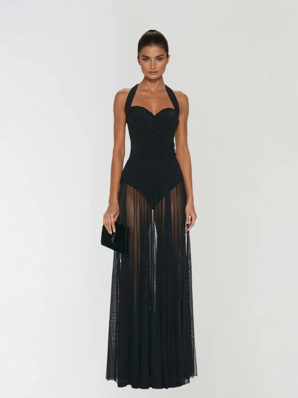 Syronix Halterneck Mesh Maxi Dress sold by Mew Mews