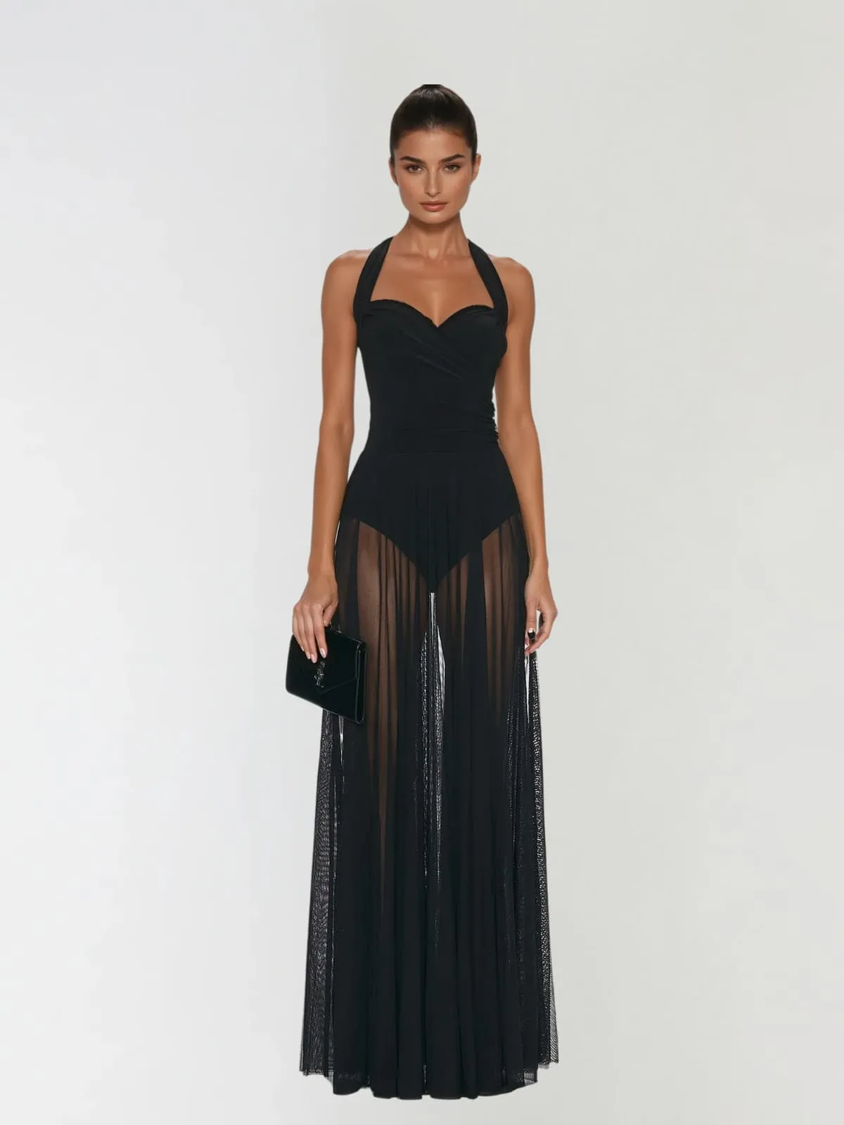 Syronix Halterneck Mesh Maxi Dress sold by Mew Mews