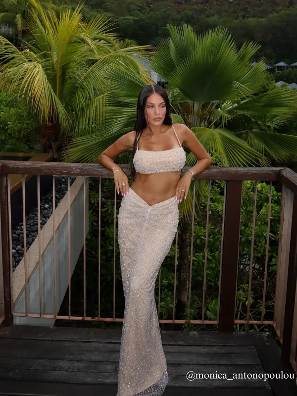 Ellisyn Spaghetti Diamond Ruched Skirt Set sold by Mew Mews