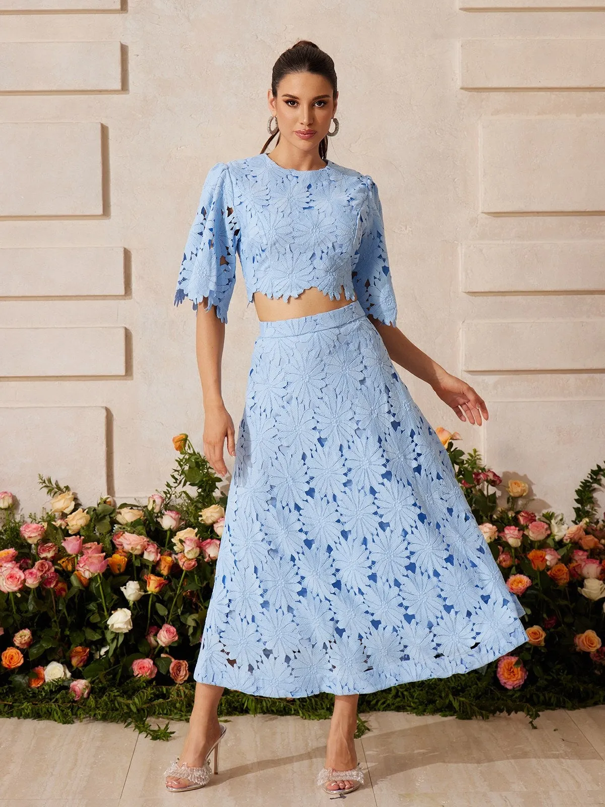 Zaelyth Floral Embroidered Skirt Set sold by Mew Mews