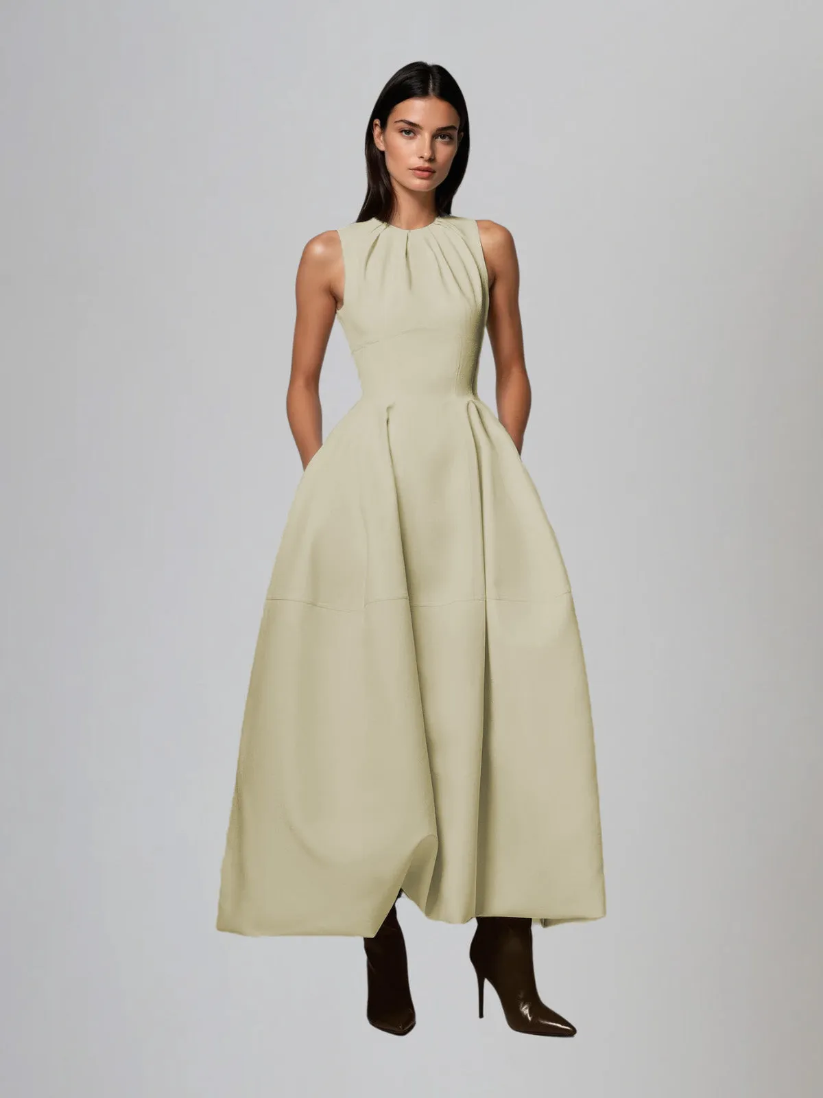 Seyra Sleeveless Ruched Maxi Dress sold by Mew Mews