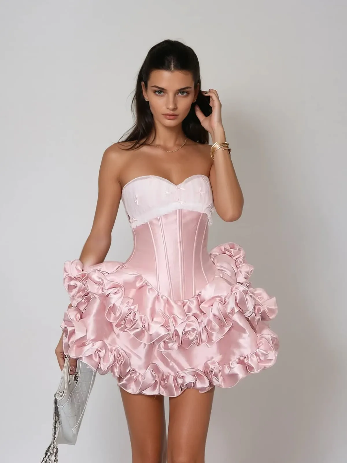 Utheris Strapless Flower Tiered Mini Dress sold by Mew Mews product image thumbnail 3