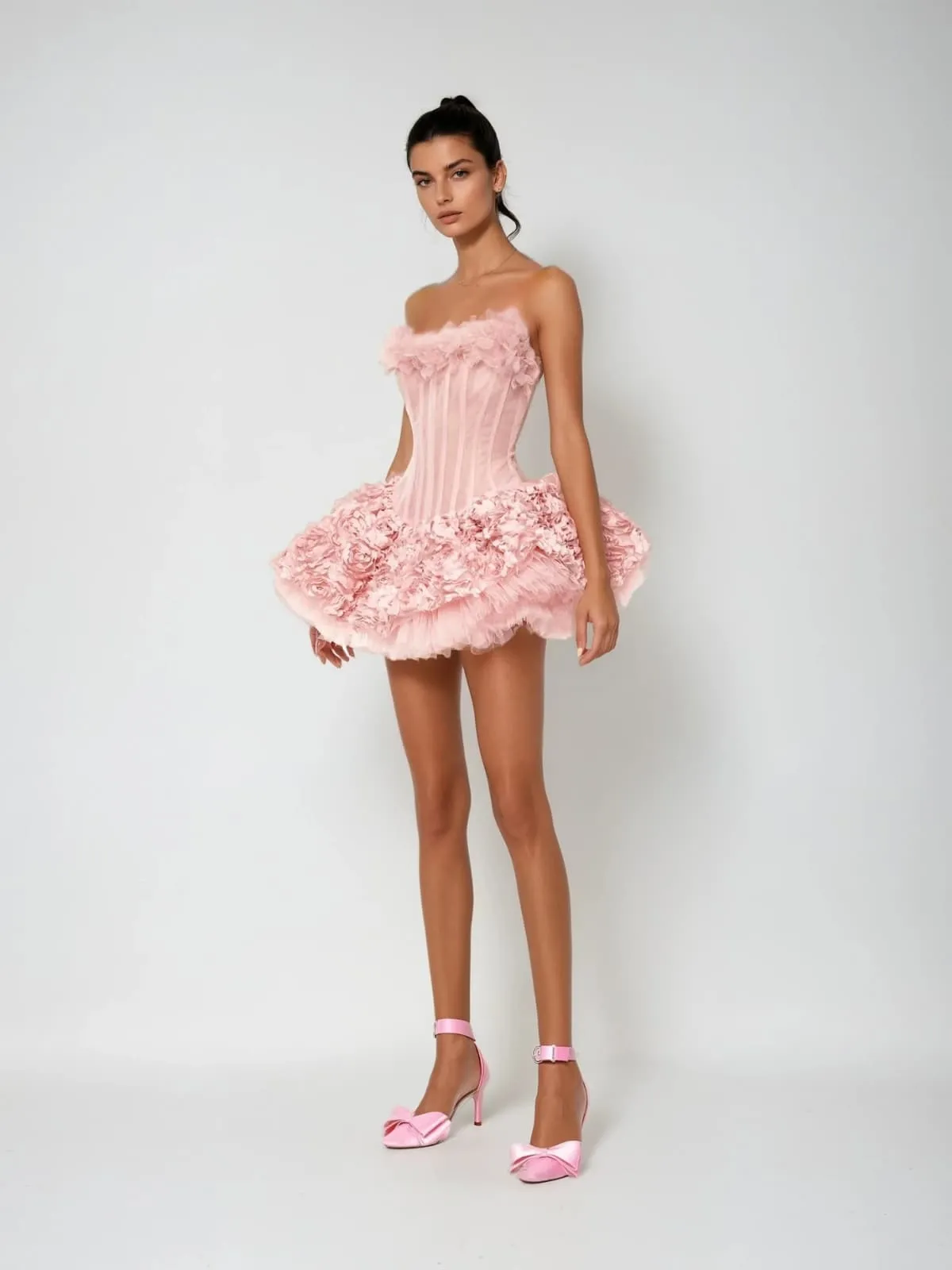 Ulthar Strapless Flower Mini Dress In Pink sold by Mew Mews product image thumbnail 3