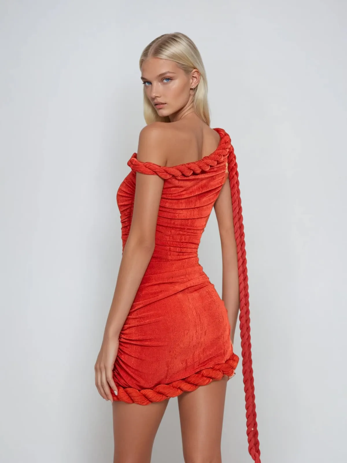 Uryxia One Shoulder Twisted Mini Dress In Red sold by Mew Mews product image thumbnail 3